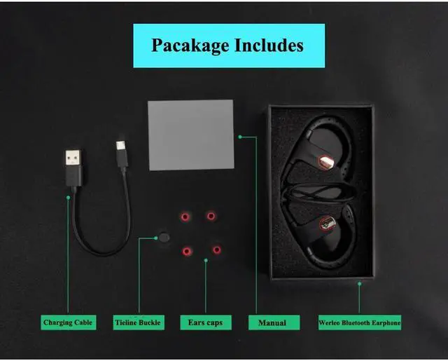 Alt view image 4 of 7 - Bluetooth Headphones,Werleo Wireless V4.1 Bluetooth In-Ear Headset Super Bass Noise Cancelling Stereo Sports Earphones In-ear Earbuds with Mic Hands-Free Calls for iPhone 7 Samsung S6 S7 LG iPad Black