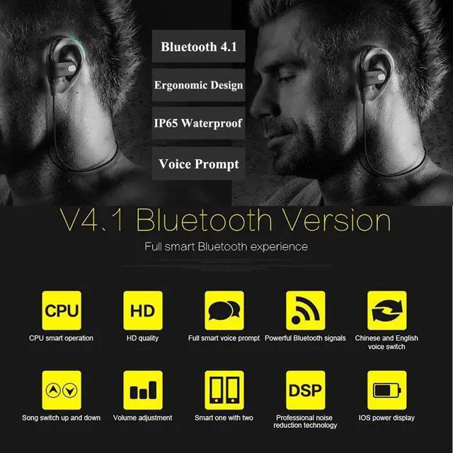 Alt view image 6 of 7 - Bluetooth Headphones,Werleo Wireless V4.1 Bluetooth In-Ear Headset Super Bass Noise Cancelling Stereo Sports Earphones In-ear Earbuds with Mic Hands-Free Calls for iPhone 7 Samsung S6 S7 LG iPad Black