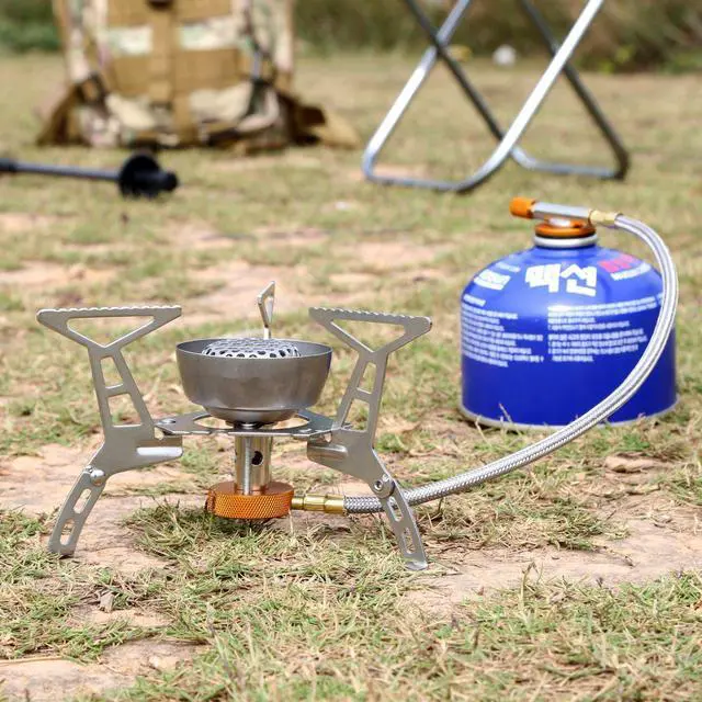 Alt view image 4 of 7 - Ultralight Portable Camping Stoves Foldable Windproof Outdoor Backpacking Stove Small Camping Gas Stove Propane Butane Burner Mini Collapsible Camping Cookware Cookout Stove for Picnic Hiking