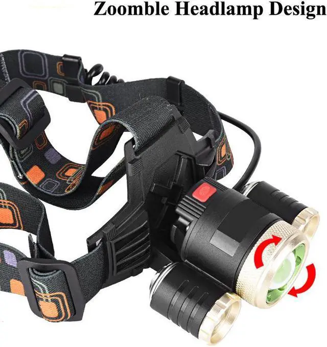 Alt view image 3 of 7 - LED Headlamp,Hamaxa 5000 Lumen Bright Zoomable Headlight Waterproof Head Lamp Flashlight Torch 3 CREE T6 Camping Head Light Rechargeable Battery Wall Charger for Outdoor Hiking Riding Fishing Hunting