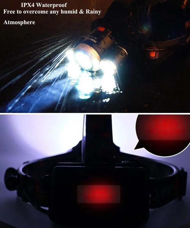 Alt view image 4 of 7 - LED Headlamp,Hamaxa 5000 Lumen Bright Zoomable Headlight Waterproof Head Lamp Flashlight Torch 3 CREE T6 Camping Head Light Rechargeable Battery Wall Charger for Outdoor Hiking Riding Fishing Hunting