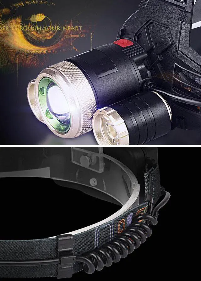 Alt view image 5 of 7 - LED Headlamp,Hamaxa 5000 Lumen Bright Zoomable Headlight Waterproof Head Lamp Flashlight Torch 3 CREE T6 Camping Head Light Rechargeable Battery Wall Charger for Outdoor Hiking Riding Fishing Hunting