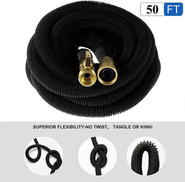 Alt view image 2 of 7 - 50ft Expandable Garden Hose Flexible Expanding Water Hose with Double Latex Core, 3/4" Solid Brass Connector Fittings, Garden Hose Holder - Extra Strength Fabric For Clearning Pet Car Washing