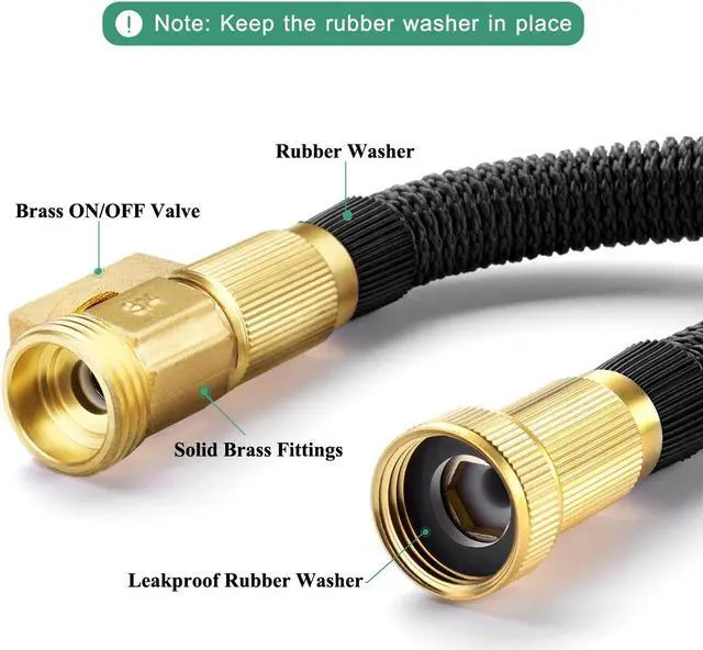 Alt view image 5 of 7 - 50ft Expandable Garden Hose Flexible Expanding Water Hose with Double Latex Core, 3/4" Solid Brass Connector Fittings, Garden Hose Holder - Extra Strength Fabric For Clearning Pet Car Washing