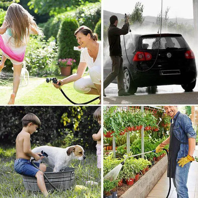 Alt view image 7 of 7 - 50ft Expandable Garden Hose Flexible Expanding Water Hose with Double Latex Core, 3/4" Solid Brass Connector Fittings, Garden Hose Holder - Extra Strength Fabric For Clearning Pet Car Washing