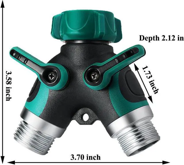 Alt view image 2 of 7 - 2 Pack Metal Garden Hose Splitter 2 Way Y Valve Hose Connector Water Spigot Faucet Splitter with Comfortable Rubberized Grip, 4 Rubber Hose Washers For Outdoor Lawn Sprinkler Irrigation Drip