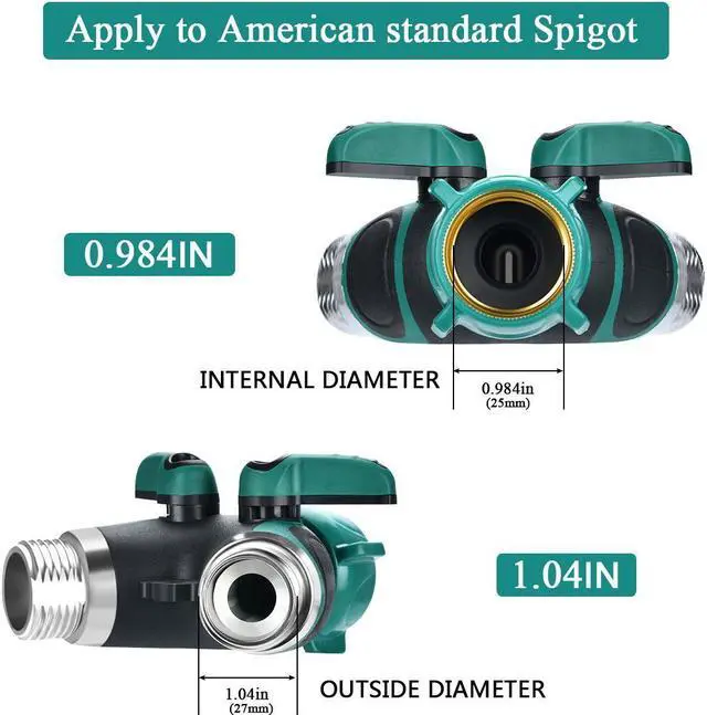 Alt view image 6 of 7 - 2 Pack Metal Garden Hose Splitter 2 Way Y Valve Hose Connector Water Spigot Faucet Splitter with Comfortable Rubberized Grip, 4 Rubber Hose Washers For Outdoor Lawn Sprinkler Irrigation Drip