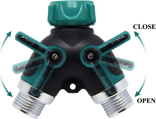 Alt view image 3 of 7 - 2 Pack Metal Garden Hose Splitter 2 Way Y Valve Hose Connector Water Spigot Faucet Splitter with Comfortable Rubberized Grip, 4 Rubber Hose Washers For Outdoor Lawn Sprinkler Irrigation Drip