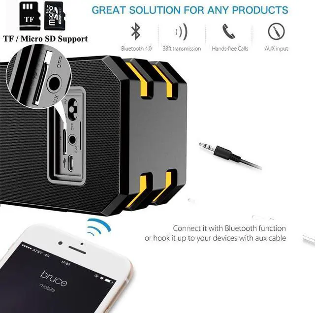 Alt view image 3 of 7 - Werleo 12W IP65 Waterproof Bluetooth 4.0 Speaker Portable Outdoor Wireless Stereo Speakers with Microphone Dual Bass Drivers 3.5mm AUX IN SD TF Cards Slot Hands Free for iPhone Samsung Beach Golf Home