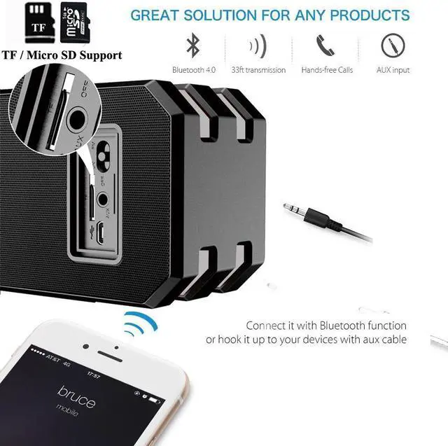 Alt view image 2 of 7 - Werleo 12W IP65 Waterproof Bluetooth 4.0 Speaker Portable Outdoor Wireless Stereo Speakers with Microphone Dual Bass Drivers 3.5mm AUX IN SD TF Cards Slot Hands Free for iPhone Samsung Beach Golf Home