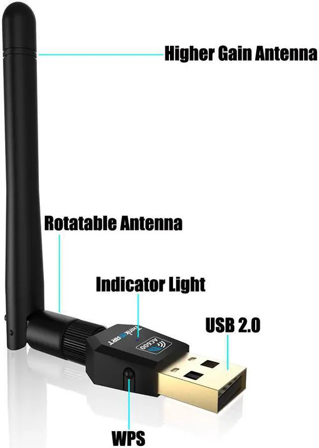 Alt view image 2 of 7 - Werleo 600Mbps mini 802.11ac Dual Band 2.4G 5G Wireless USB WiFi Adapter Dongle Network Adapter with 5dBi High Gain Antenna For Windows XP Win Vista Win 7 8.1 Win 10 Mac OS 10.6-10.12 Desktop Laptop