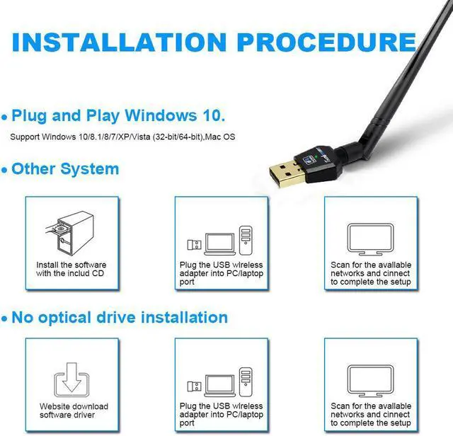 Alt view image 5 of 7 - Werleo 600Mbps mini 802.11ac Dual Band 2.4G 5G Wireless USB WiFi Adapter Dongle Network Adapter with 5dBi High Gain Antenna For Windows XP Win Vista Win 7 8.1 Win 10 Mac OS 10.6-10.12 Desktop Laptop