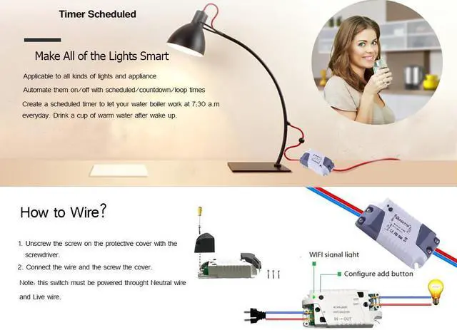 Alt view image 6 of 7 - Mini Wireless Smart WIFI Switch Universal Module Timer Outlet Socket Works with Amazon Alexa Echo Google Home DIY Inteligent Home Automation 2 Packs