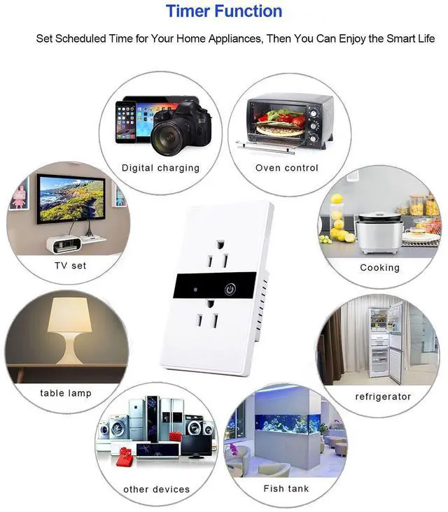 Alt view image 4 of 7 - Smart WIFI Wall Outlet Plug Duplex Receptacle Switch Wireless In-Wall Plate Socket Works with Amazon Alexa Echo Google Home Remote Control Lighting Appliance