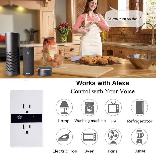 Alt view image 5 of 7 - Smart WIFI Wall Outlet Plug Duplex Receptacle Switch Wireless In-Wall Plate Socket Works with Amazon Alexa Echo Google Home Remote Control Lighting Appliance