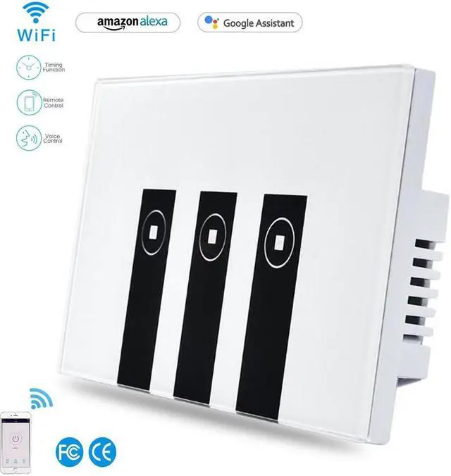 Main image of Smart Switch, Werleo WIFI Smart Wall Light Switch 3 Gang Wireless in Wall Switch Glass Touch Panel Plate Compatible with Alexa Echo Google Home Remote Control Lights by Android IOS APP Timing Function
