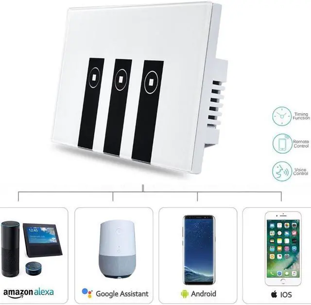 Alt view image 3 of 7 - Smart Switch, Werleo WIFI Smart Wall Light Switch 3 Gang Wireless in Wall Switch Glass Touch Panel Plate Compatible with Alexa Echo Google Home Remote Control Lights by Android IOS APP Timing Function