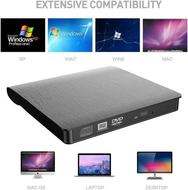 Alt view image 3 of 7 - External CD Drive USB 3.0 Portable Slim External DVD Drive, Werleo External DVD CD Drive & CD DVD +/-RW Writer/Rewriter/Player High Speed Data Transfer for Macbook Pro Laptop/Desktops Win 8 (Black)