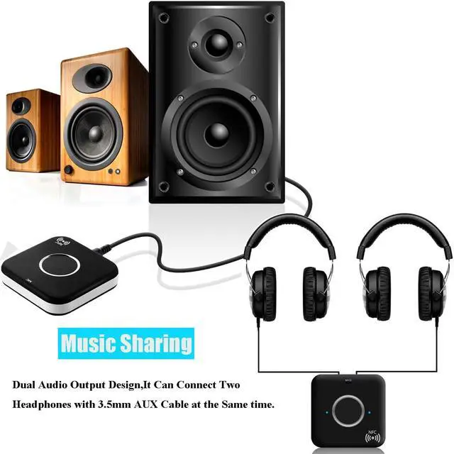 Alt view image 6 of 7 - Bluetooth 4.1 Audio Receiver, Wireless Audio Adapter NFC-Enabled Wireless Speaker Adapter with 3.5mm Dual Aux Micphone Handsfree Calling for Home Stereo Sound System Car MP3 Headphones TV PC Computer