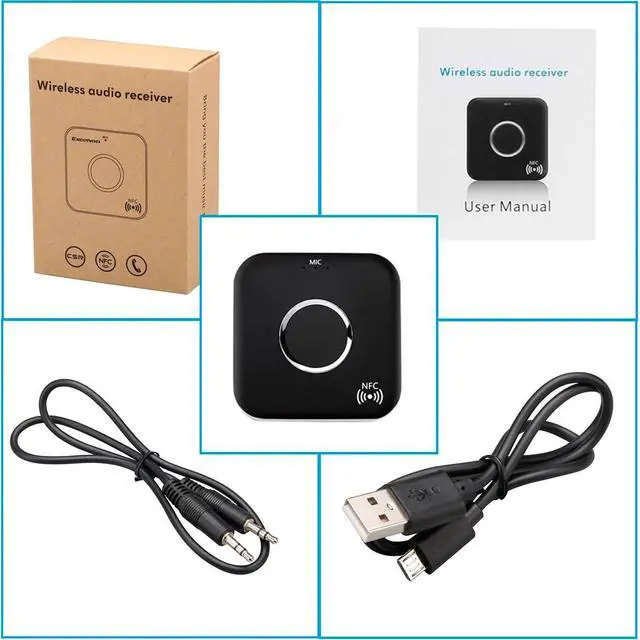 Alt view image 7 of 7 - Bluetooth 4.1 Audio Receiver, Wireless Audio Adapter NFC-Enabled Wireless Speaker Adapter with 3.5mm Dual Aux Micphone Handsfree Calling for Home Stereo Sound System Car MP3 Headphones TV PC Computer