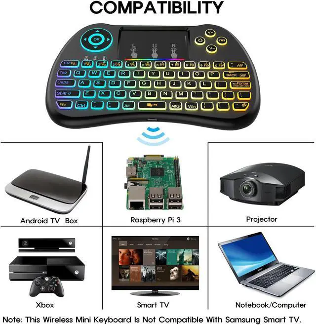 Alt view image 6 of 7 - Werleo 2.4GHz Colorful Backlit Mini Wireless Keyboard with Touchpad Mouse Rechargeable Combos for PC, Laptop,Pad, Google Android TV Box PS4 PS3 Xbox and More (Upgraded Version)