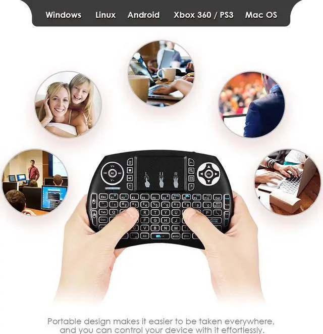 Alt view image 3 of 7 - Werleo 2.4GHZ LED Backlit Mini wireless keyboard with Mouse Touchpad and Remote control for PS4,PC, Xbox 360, Android TV Box, smart TV