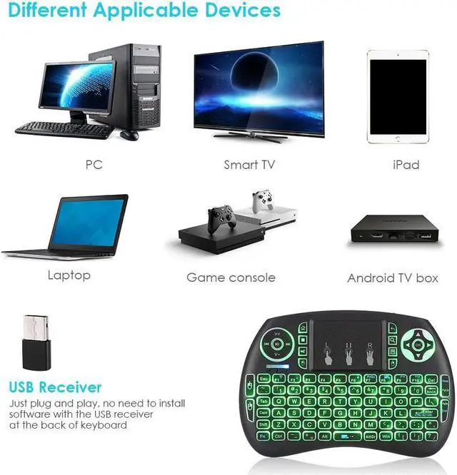 Alt view image 6 of 7 - Werleo 2.4GHZ LED Backlit Mini wireless keyboard with Mouse Touchpad and Remote control for PS4,PC, Xbox 360, Android TV Box, smart TV