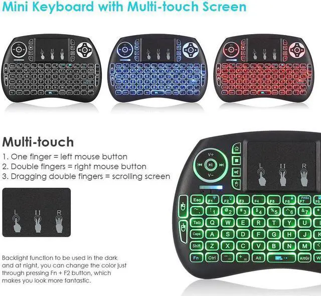 Alt view image 5 of 7 - Werleo 2.4GHZ LED Backlit Mini wireless keyboard with Mouse Touchpad and Remote control for PS4,PC, Xbox 360, Android TV Box, smart TV