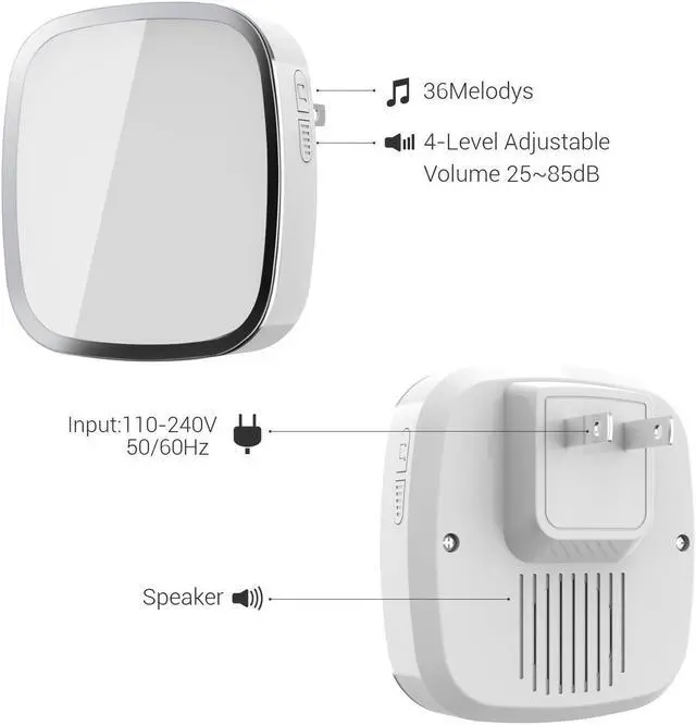 Alt view image 7 of 7 - Wireless Doorbell, Werleo Waterproof Chime Kit Operating at 1000ft with 1 Remote Push Button Transmitter (Battery included) 2 Plug-in AC Receivers, 36 Melodies, 4 Level Volume and LED Flash (White)