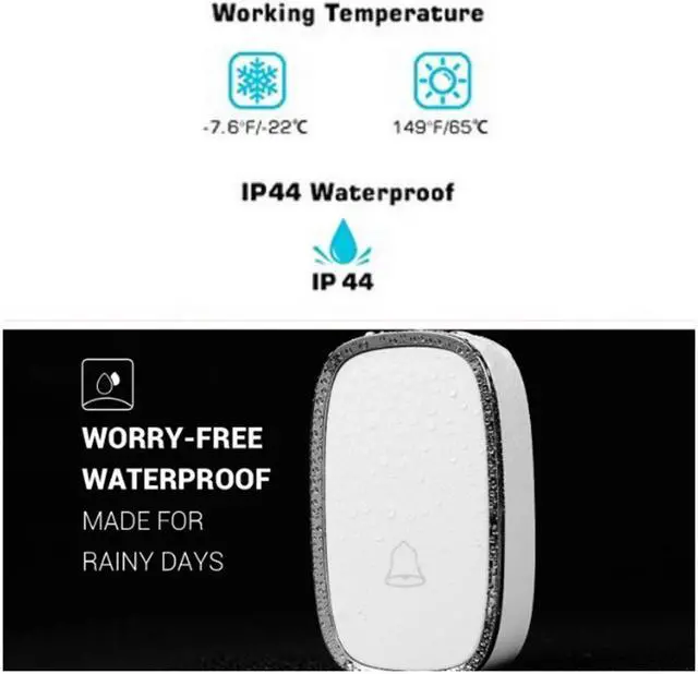 Alt view image 3 of 7 - Wireless Doorbell, Werleo Waterproof Chime Kit Operating at 1000ft with 1 Remote Push Button Transmitter (Battery included) 2 Plug-in AC Receivers, 36 Melodies, 4 Level Volume and LED Flash (White)