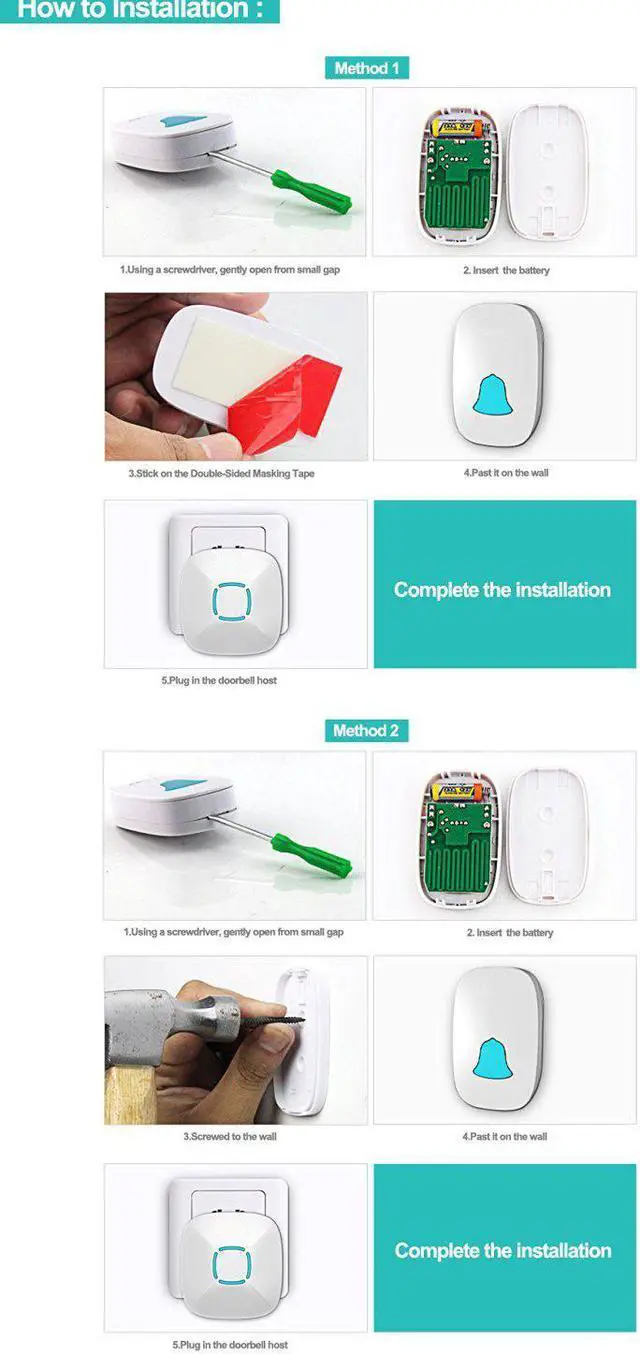 Alt view image 7 of 7 - Wireless Doorbell, Werleo Waterproof Chime Kit Operating at 1000ft with 1 Remote Push Button Transmitter (Battery included) 2 Plug-in AC Receivers, 36 Melodies, 4 Level Volume and LED Flash (White)