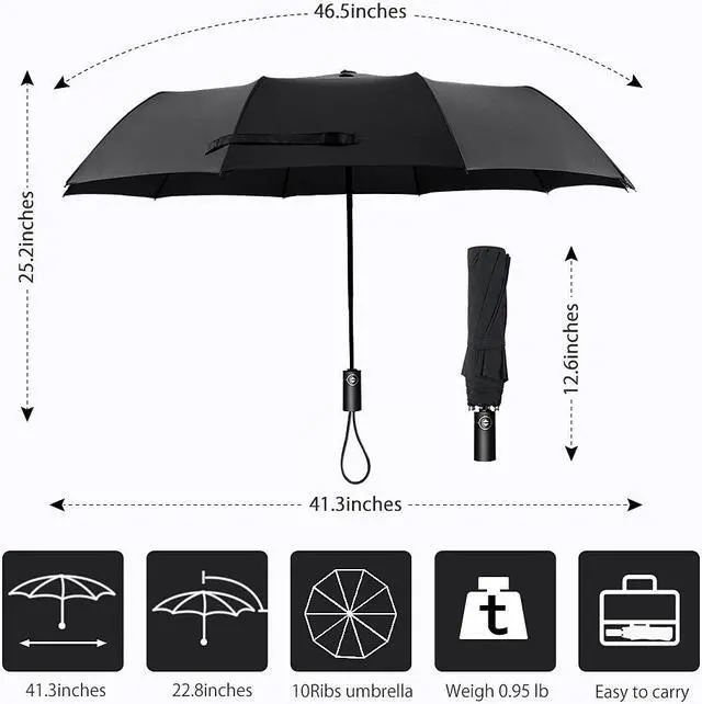 Alt view image 5 of 7 - Werleo Travel Umbrella,10 Ribs Finest Windproof Umbrella with Teflon Coating, Auto Open Close and Upgraded Comfort Handle - Gift Leather Cover