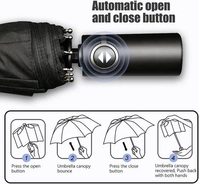 Alt view image 6 of 7 - Werleo Travel Umbrella,10 Ribs Finest Windproof Umbrella with Teflon Coating, Auto Open Close and Upgraded Comfort Handle - Gift Leather Cover
