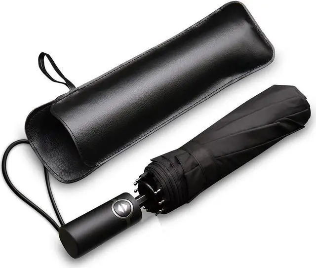 Main image of Werleo Travel Umbrella,10 Ribs Finest Windproof Umbrella with Teflon Coating, Auto Open Close and Upgraded Comfort Handle - Gift Leather Cover