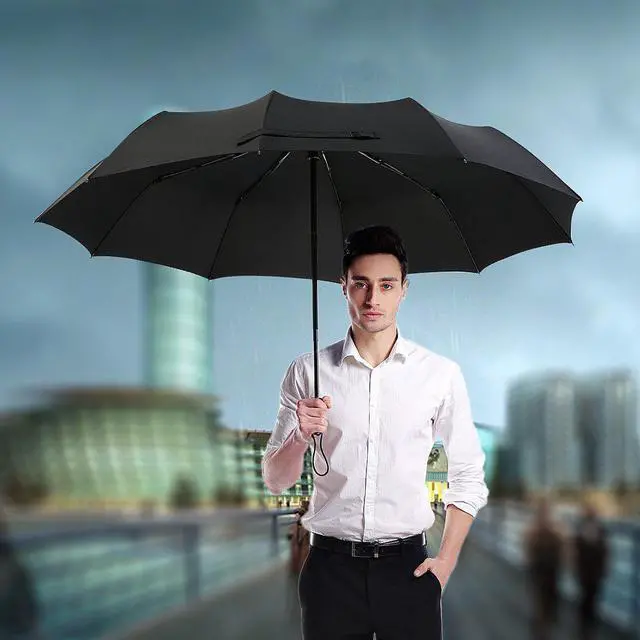 Alt view image 7 of 7 - Werleo Travel Umbrella,10 Ribs Finest Windproof Umbrella with Teflon Coating, Auto Open Close and Upgraded Comfort Handle - Gift Leather Cover