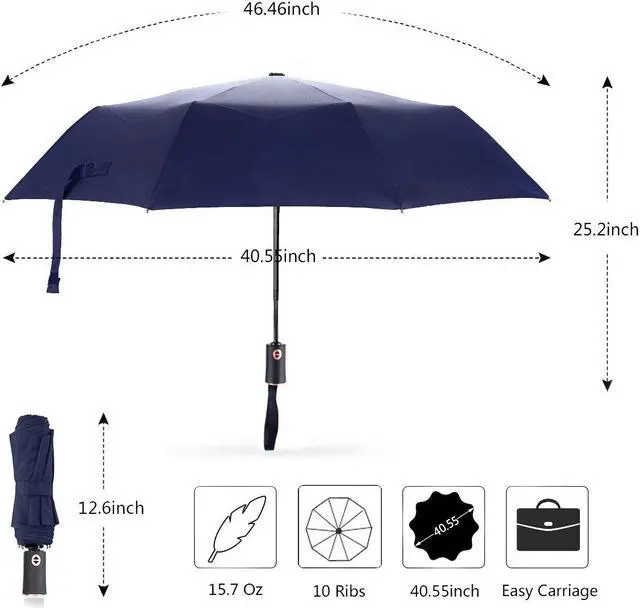 Alt view image 6 of 6 - Werleo Newest 10 Ribs Travel Umbrella Golf Umbrella ,Best Compact Auto Open Close - 210T Finest Reinforced Windproof Umbrella,Foldable & Portable - Ultra Comfort Handle -  Blue