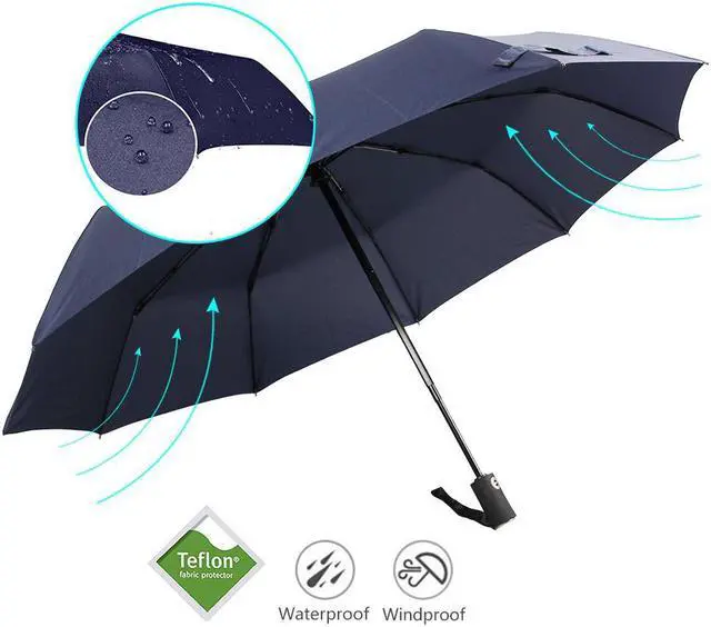 Alt view image 2 of 6 - Werleo Newest 10 Ribs Travel Umbrella Golf Umbrella ,Best Compact Auto Open Close - 210T Finest Reinforced Windproof Umbrella,Foldable & Portable - Ultra Comfort Handle -  Blue