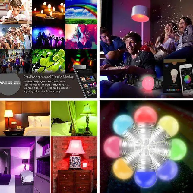 Alt view image 6 of 7 - Werleo Bluetooth Smart Light Bulb - 60w Equivalent Wake Up Lights - Multicolored Color Changing Disco Light - Dimmable Sunrise Sunset Sleeping Light Bulb