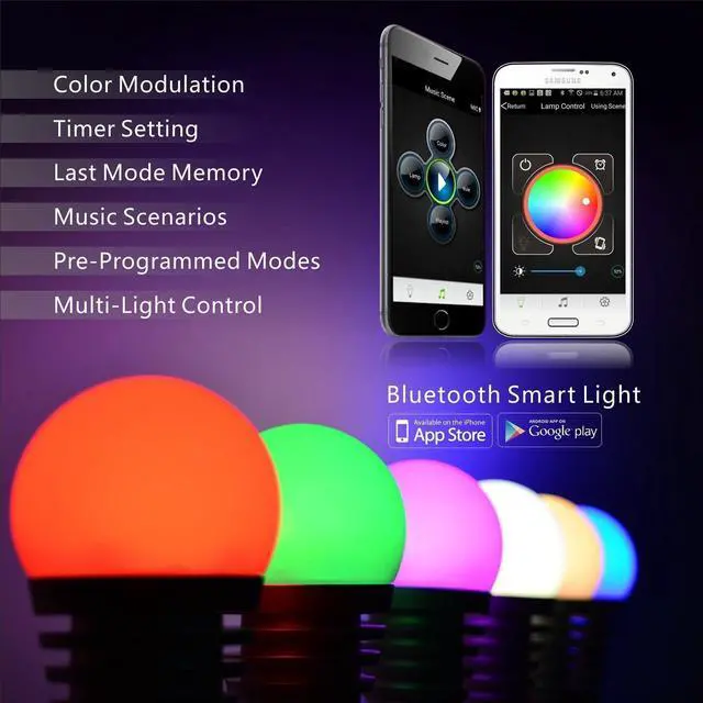 Alt view image 2 of 7 - Werleo Bluetooth Smart Light Bulb - 60w Equivalent Wake Up Lights - Multicolored Color Changing Disco Light - Dimmable Sunrise Sunset Sleeping Light Bulb