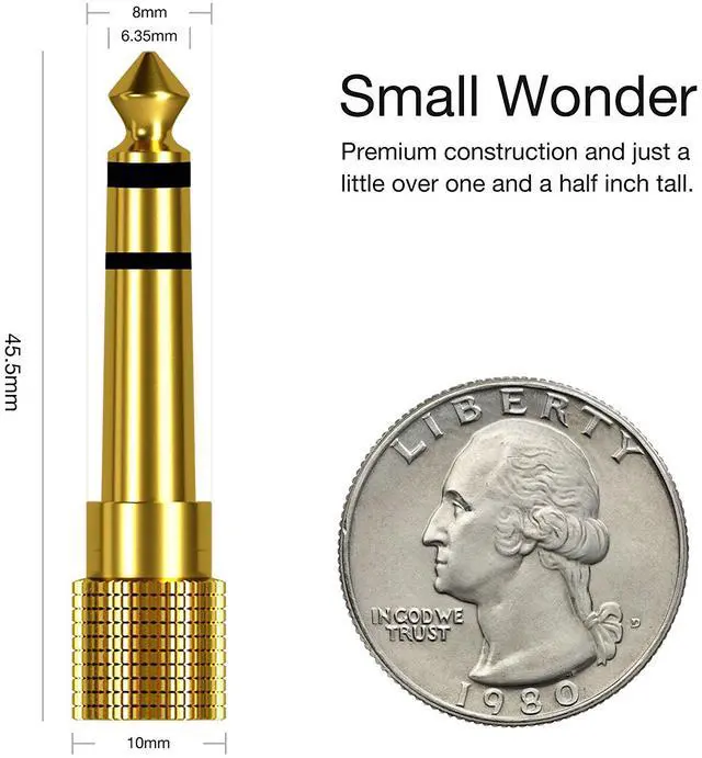 Alt view image 3 of 6 - Gold Plated 6.35mm (1/4 inch) Male to 3.5mm (1/8 inch) Female 4-Pack,Stereo Jack Adapter, SMALLElectric Male to Female