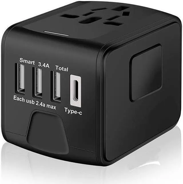 Main image of Universal International Travel Power Adapter W/ High Speed 2.4A USB, 3.0A Type-C Wall Charger, European Adapter, Worldwide AC Outlet Plugs Adapters for Europe, UK, US, AU, Asia-Black