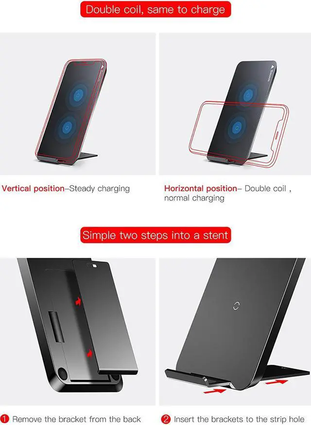 Alt view image 4 of 7 - Fast Qi Wireless Charger Pad Stand for Samsung Galaxy Note 8 S8 S8 Plus S7 Edge S7 S6 Edge Plus Note 5 and Standard Charge for Apple iPhone X iPhone 8 iPhone 8 Plus