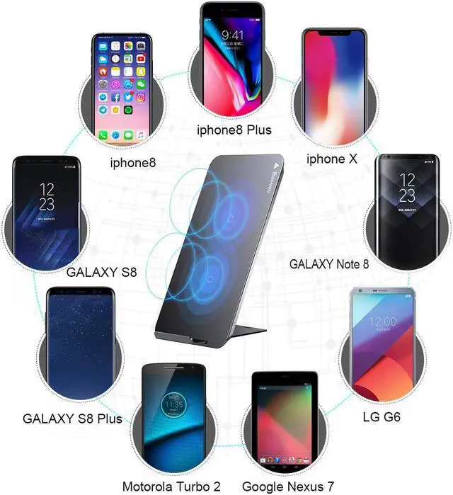 Alt view image 7 of 7 - Fast Qi Wireless Charger Pad Stand for Samsung Galaxy Note 8 S8 S8 Plus S7 Edge S7 S6 Edge Plus Note 5 and Standard Charge for Apple iPhone X iPhone 8 iPhone 8 Plus
