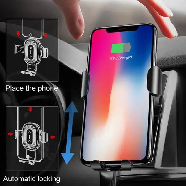 Alt view image 7 of 7 - Qi Fast Wireless Car Charger Air Vent Phone Holder Car Mount for Samsung Galaxy S8, S7/S7 Edge, Note 8 5 and Standard Charge for iPhone X, 8/8 Plus & Qi Enabled Devices (Black)