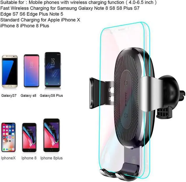 Alt view image 3 of 7 - Qi Fast Wireless Car Charger Air Vent Phone Holder Car Mount for Samsung Galaxy S8, S7/S7 Edge, Note 8 5 and Standard Charge for iPhone X, 8/8 Plus & Qi Enabled Devices (Black)