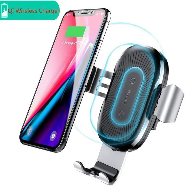 Main image of Qi Fast Wireless Car Charger Air Vent Phone Holder Car Mount for Samsung Galaxy S8, S7/S7 Edge, Note 8 5 and Standard Charge for iPhone X, 8/8 Plus & Qi Enabled Devices (Black)