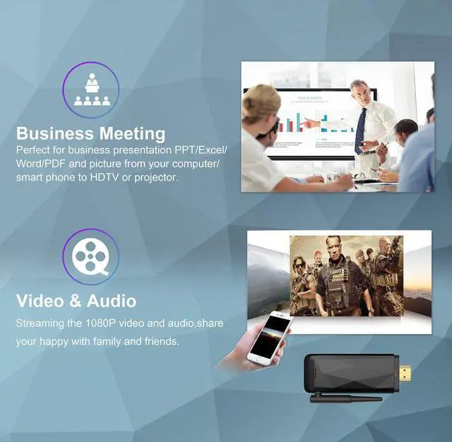 Alt view image 4 of 7 - Werleo 2.4+5G WiFi Display Dongle Wireless 1080P Mini Receiver Sharing HD Video from Projectors Cell Phones Tablet PC Support Airplay DLNA Miracast HDMI TV/Projector Stick/chromecast(VTP-E3) (Black)