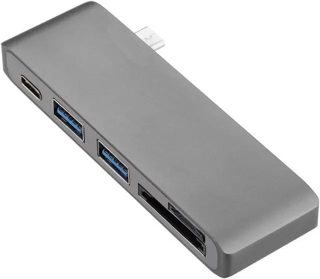 Alt view image 4 of 7 - USB Type C Hub Aluminum Adapter 5 in 1 Multi-Port Combo Converter with USB-C Charging Port, Type-C Pass Through, 2 USB 3.0 Ports, SD/Micro Card Reader for 2015/2016 MacBook and more (Space Grey)
