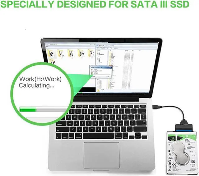 Alt view image 6 of 6 - Super Speed USB 3.0 to SATA 22 Pin 15+7 Pin 2.5" Hard Disk Driver SSD SATA III Adapter Data Power Cable with Blue LED Indicators