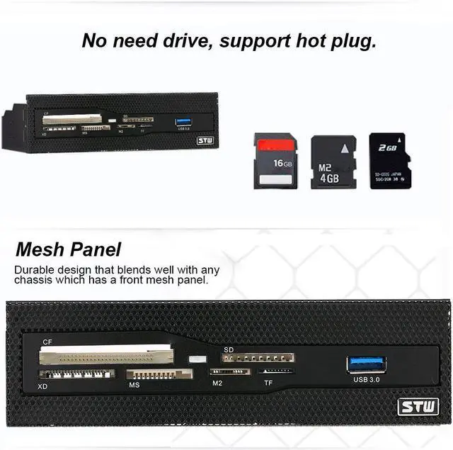 Alt view image 5 of 7 - Internal Card Reader Media Multi-Function Dashboard PC Front Panel STW 5.25" USB 3.0 Support CF XD MS M2 TF